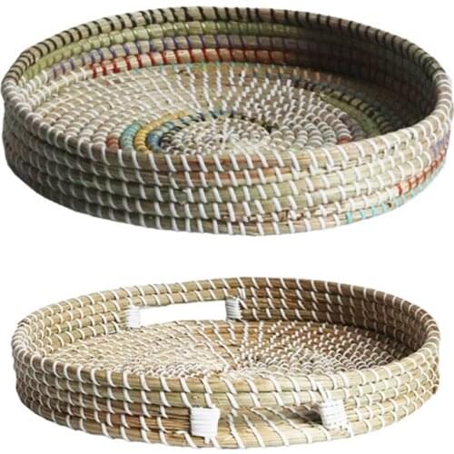 Hand Woven Fruit Basket Round Rattan Serving Tray Food Storage Plate Candy Snack Bread Organizer Home Kitchen Decor N0PA