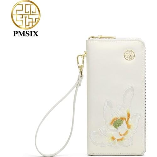 PMSIX Womens Leather Wallet Luxury Coin Purses Card Holder Wallets Embroidered Light Laydies Money Bags Fashion Female Purse