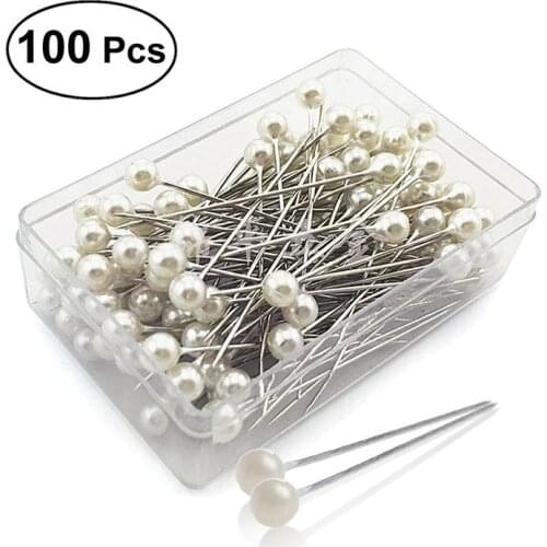 100pcs Pearlized Ball Head Straight Pins Pear Head Pins for DIY Sewing Crafts (Pearl White)