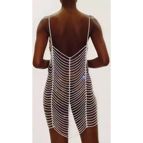 Luxury Rhinestone Bodysuit Dress Women for Party Sexy Top Fashion Summer Bikini Fashion Rave Bodies Chain Wholesale Harness