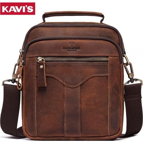 KAVIS Fashion Mens Handbag Shoulder Bag Vintage Cowhide Leather Retro Messenger Bag Stylish Casual Male Crossbody Shoulder Bags