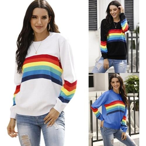 Sweaters For Women Pullover 2021 Sweater Women New Base Shirt Rainbow Striped Pullover Sweater Winter Clothes MMY120121