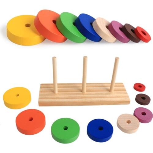 Fun Tower Of Hanoi Educational Wooden Tower Classic Mathematical Puzzle Toy For Children Intelligence Kids Educational Gift