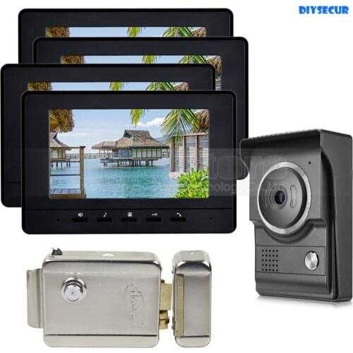 DIYSECUR 7inch Video Intercom Video Door Phone 700TV Line IR Night Vision HD Camera + Electric Lock for Home Office Factory 1V4