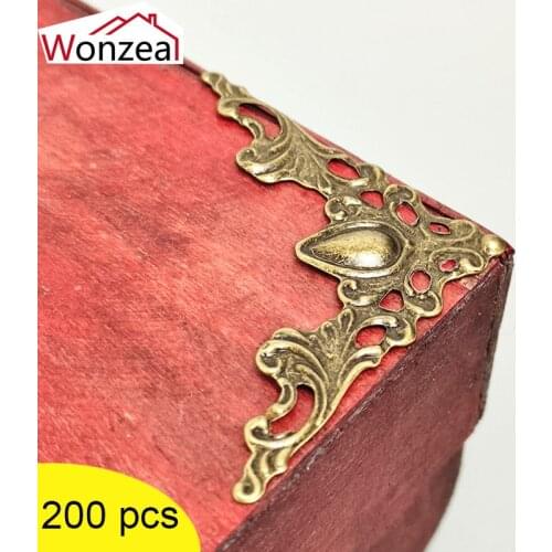 Wonzeal 200Pcs Metal Corner Brackets Gold Bronze Color Corner Pasting Box Brackets Photo Frame Furniture Protector Decorative
