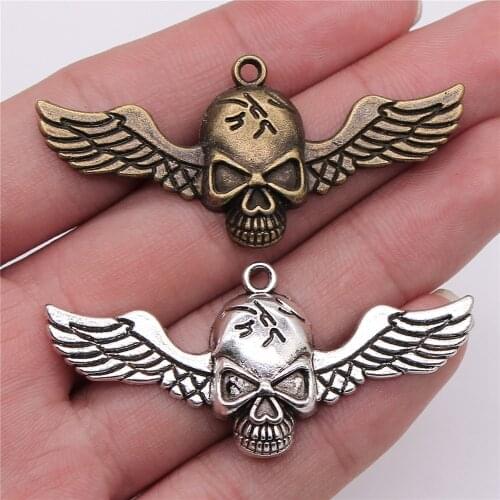 WYSIWYG 3pcs 56x26mm 2 Colors Angel Wings Skeleton Charm Pendant For Jewelry Making Findings