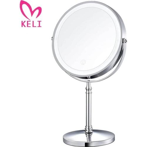 8 inch Double Sided Dimmable 10X Magnifying Makeup Mirror with LED Lights Vanity Tabletop Freestanding Cosmetic Mirrors