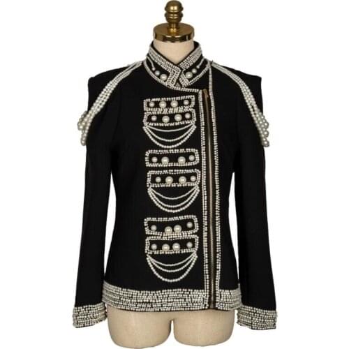 Womens Clothing Summer New Style Blazers Fashion Handmade Beaded Diamond Casual Small Suit Jacket Singer Stage Costumes