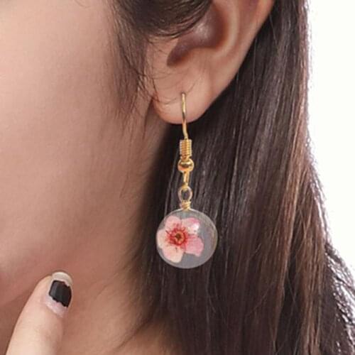 Women Transparent Droplet Shape Dried Flower Charm Hook Earrings Jewelry Gift cute beautiful