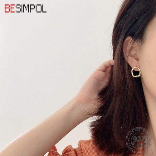 Besimpol Real Sterling Silver Earring Simple Round Irregular Shaped Elegant Pretty Earrings For Women Minimalist Fine Jewelry