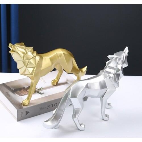 Animal Geometric Wolf Ornaments Nordic Creative Resin Crafts Sculpture Home Living Room Wine Cabinet Office Desk Decoration Gift