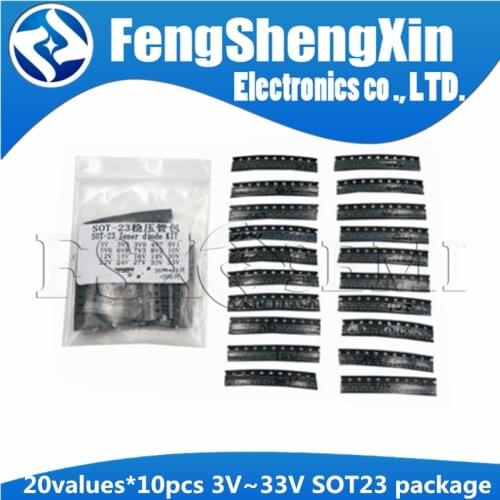 20values X10pcs=200pcs 3V~33V Zener diode SOT23 package Samples ki KIT 3V3 3V9 4V7 5V1 5V6 6V8 7V5 8V2 10V 12V 15V