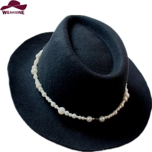 2015 100% Wool Felt Hat Winter Fedora Hats Black Fedoras Vintage Church Caps with pearl Cappello Bombetta womens-felt-hat D00043