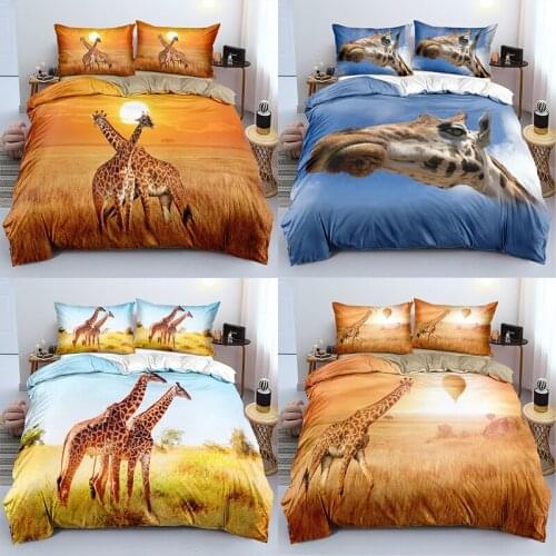 3D Giraffe Duvet Cover Pillowcases 2-3pcs Single Twin Full Queen King Size Bedding Sets Home All Seasons Textiles