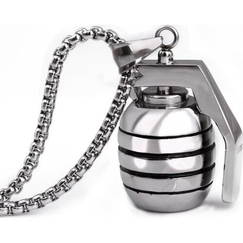 60cm Length 316L stainless steel Punk antitank grenade pendant necklace jewerly for men