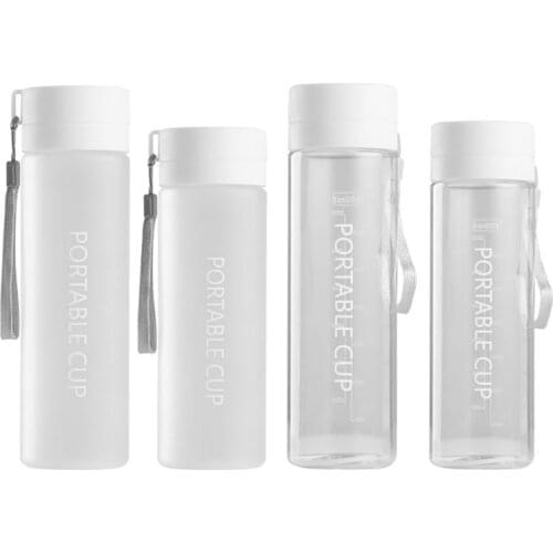 600ml 800ml Transparent Round Plastic Matte Water Cup Outdoor Cold Juice Water Sports Cup with Portable Milk Rope Water Cupv