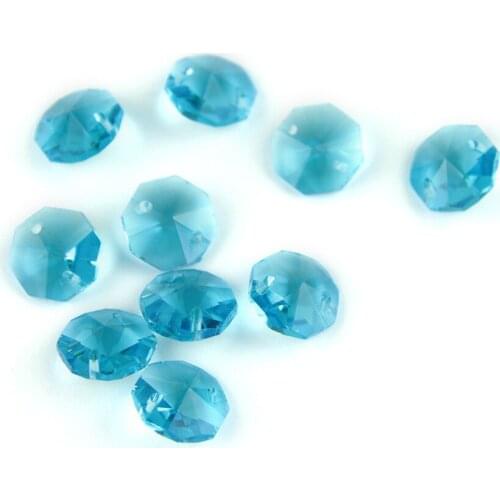 Aquamarine 14mm Octagon Beads With 1 Hole/2 Holes Crystal Lighting Lamp Parts Beads Strand Component For Home Wedding & DIY