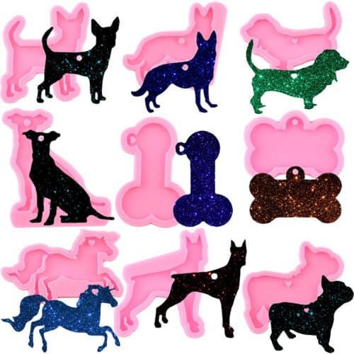 Shiny Glossy Animals Dog Keychain Silicone Mold DIY Bone Tag Craft Pendant Epoxy Resin Mold Necklace Jewelry Making Moulds