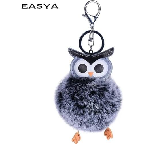 EASYA Design Cute Owl Key Chain Supple Fur Pompom Bunny Keychain Fur Ball Keychains Women Handbag Accessories For Women Girls