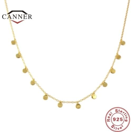 CANNER Luxury Real 925 Sterling Silver Gold Sequins Minimalist Cold Style INS Temperament Clavicle Chain Jewelry Collares Gifts