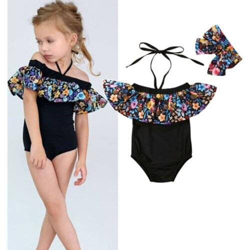 Little Girls Halter One-piece Swimsuit Toddler Kids Baby Girl Flower Ruffle Bikini Set Swimwear Swimsuit Bathing Suit Biquini