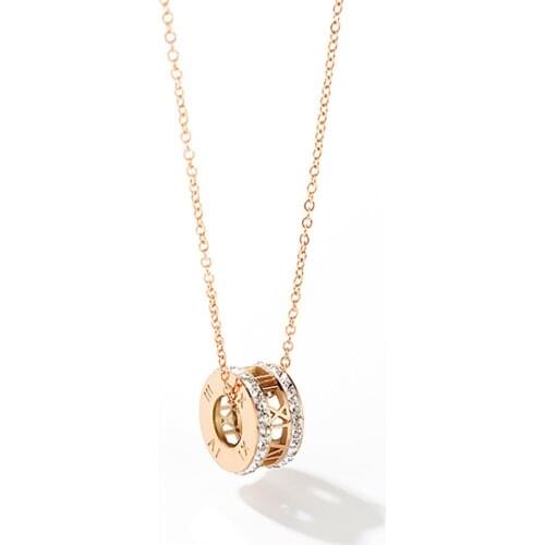 Stainless Steel Rose Gold Round Roman Numeral Pendant Necklace Jewelry Circle Women Jewelry Minimalism Gift