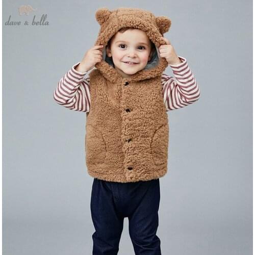 DB14900 dave bella winter kids boys casual cartoon pockets button hooded coat children fashion sleeveless vest