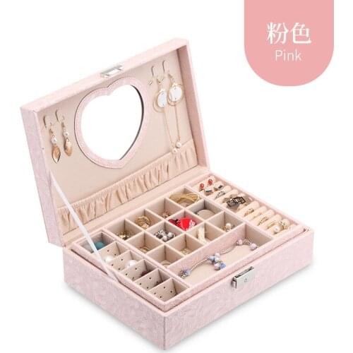 New Double-Layer Leather Jewelry Box Ear Stud Earrings Ornament Storage Box Multi-Function Large Jewelry Packaging Display