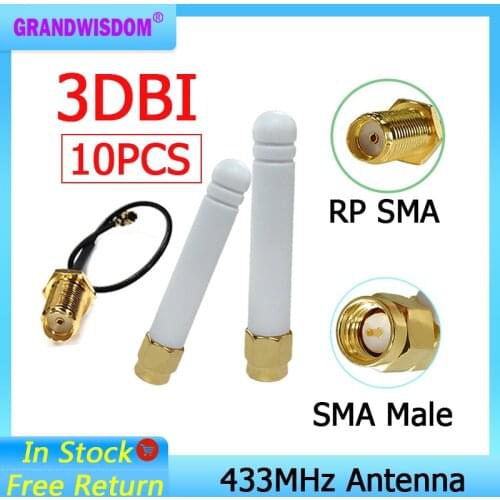 10pcs 433MHz lora Antenna 2.5dbi SMA Male Connector folding 433 mhz antena directional antenne + 21cm RP-SMA/u.FL Pigtail Cable