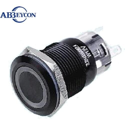 ABBEYCON Push Button Switch Black Aluminum Oxidation 19mm Momentary Metal Switch Ring Illuminated LED Light 1NO1NC