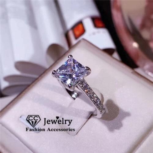 CC Rings For Women S925 Sterling Silver Square Cubic Zirconia Ring Bridal Wedding Engagement Fine Jewelry Simple Accessory CC631