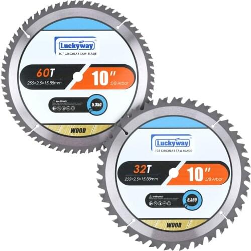 Luckyway 2-Pack 10 Inch Miter / Table Saw Blades 32T&60T with 5/8 Inch Arbor TCT Circular Saw Blade for Cutting Wood