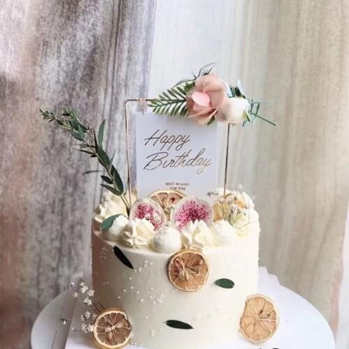 Wedding Party Supplies Metal Artificial Flowers Fairy Baking Decoration Happy Birthday Sign Cake Toppers DIY Baby Shower Desser
