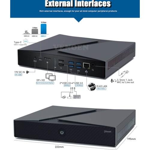 Mini Gaming computer Intel Core i9 9880H 8950HK Type-c Linux GTX1650 4G HDMI DP Desktop mini pc Office ITX PC WiFi AC BT4.0