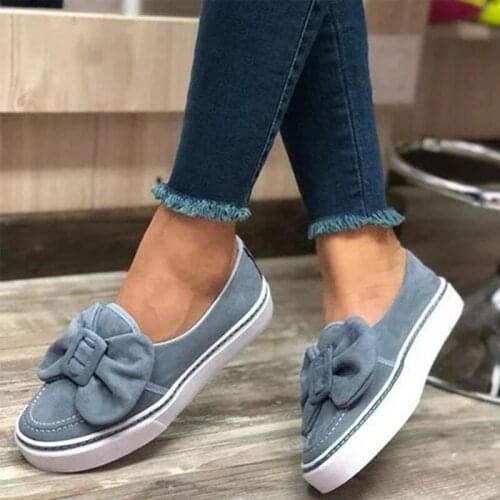 GANGGE 2021 Women Flock Flat Bowknot Loafers Ladies Slip Walking Shoes Plus Size Casual Female Sneakers