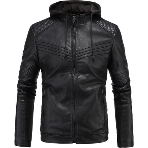 Hooded mens leather jacket slim motorcycle leather coat men jackets clothes personalized Plus velvet to keep warm street fashion