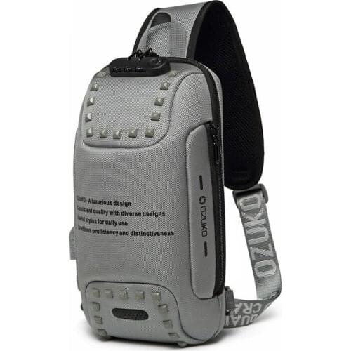 Weysfor Men Rivet Crossbody Bags Anti-theft Messenger Bag USB Charging Chest Pack Short Trip Waterproof Crossbody Shoulder Bags