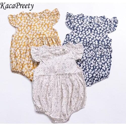 Soft breathable summer romper baby girls floral ruffles lace jumpsuit infant kids bodysuit toddler baby onesies 0-18m