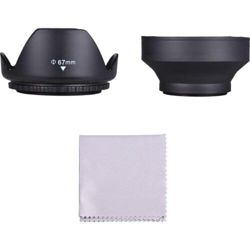 67mm Lens Hood Set with Tulip Flower Lens Hood + Collapsible Rubber Lens Hood + Lens Cleaning Cloth Replacement for Canon Lens
