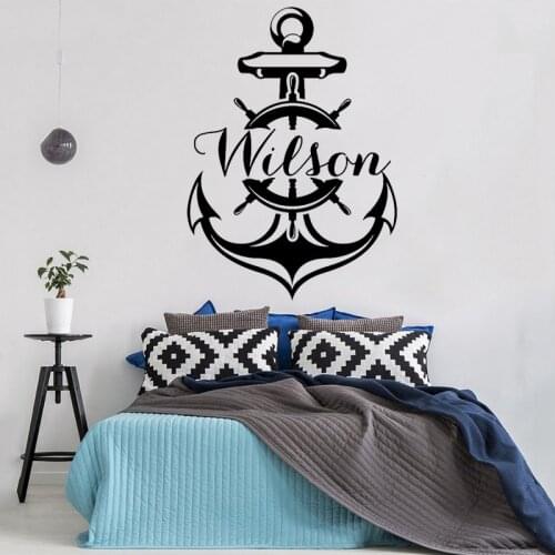 Custom Boys Name Wall Sticker Anchor Decal Nautical Boy Room Decoration Personalized Nursery Wall Decor Removable Creative