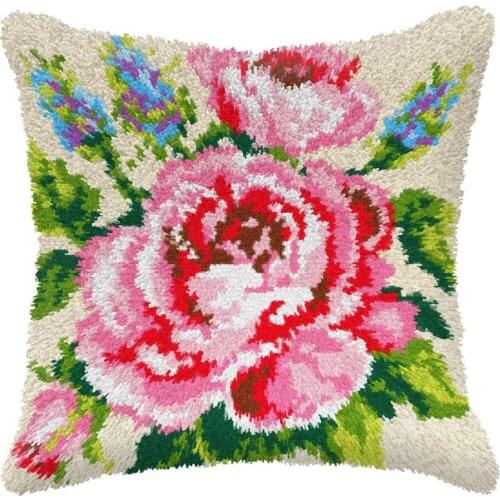 Cushion Cover Pillowcase Embroidery DIY Kit for Adults and Kids with Pattern Printed Canvas Rug Crochet Yarn Kits Embroidery