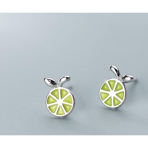 New 925 Sterling Silver Korean Style Cute Summer Lemon Fruit Tiny Earrings Ear Jewelry Stud Earrings For Women Gift Dropshipping