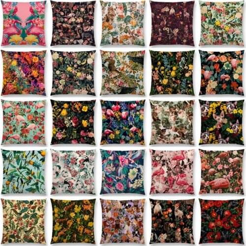 New Animals Floral Prints Flamingo Cat Dog Birds Deer Panther Toucan Tropical Vintage Sofa Throw Pillow Case Cushion Cover