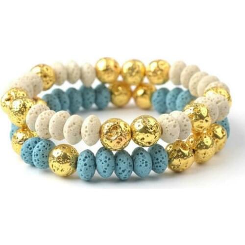 Fashion Charms Women Bracelets 8mm Original Natural Stone Volcanic Rock Candy Colors Bead Bracelet Bohemian Jewelry Beach Boho