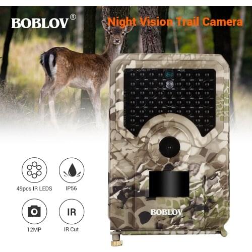BOBLOV PR200 12MP 49PCS IR Leds Trail Hunting Camera Waterproof Outdoor Video Surveillance Wildlife Cameras Photo Traps w/belt