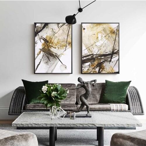 Golden Color Posters Minimalist Painting Watercolor Realism Abstract Wall Art Canvas Modular Pictures for Living Room Home Decor