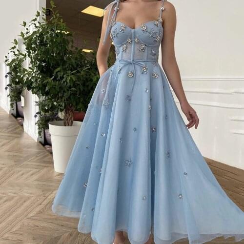Prom Dresses Baby Blue Spaghetti Straps