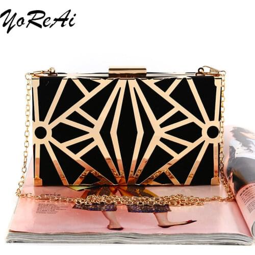 YoReAi Luxury Ladies Evening Bag Hollow Out Metal Party Pack Clutch Wedding Wallet Shoulder Bags For Women Small Handbags