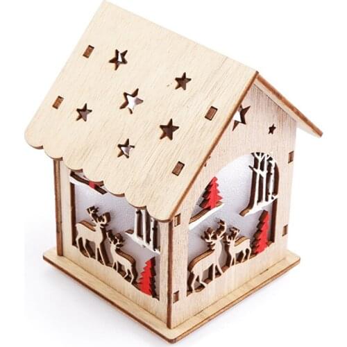 Christmas Decoration Wooden Hollowed Small House LED Light Cute Desktop Ornaments Home Decor Accessories