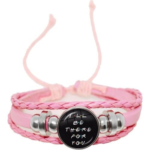 America TV Friends Show Pink Leather Bracelet 18mm Glass Cabochon Adjustable Bangle Jewelry Birthday Gifts For Best Friends